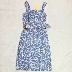 Monteau Los Angeles Blue and White Printed Belted Women's Midi Dress - Size S